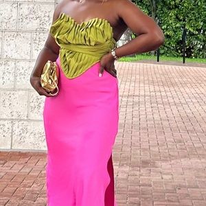 Prettylittlething Green Pleated Corset Top